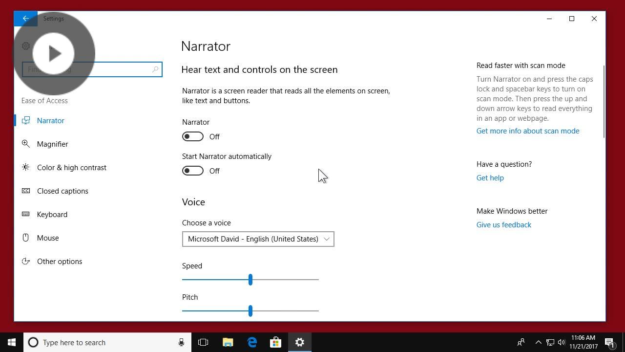 Ease of Access & Accessibility Tools - Windows 10 (Fall Creators Update ...